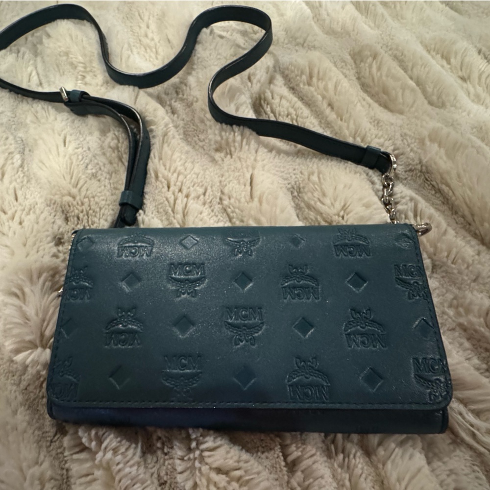 MCM Embossed Leather Crossbody Bag-phone wallet on a chain
